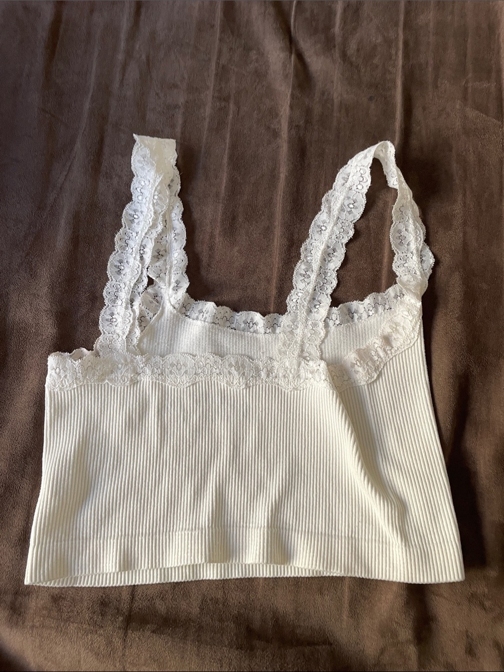 Aeropostale Cream Ribbed Lace-Trim Bandeau Tank